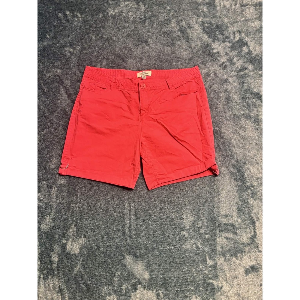 Guess Mens Chino Shorts 34 Red Coral Flat Front Cotton Blend Q41D05W4ZC0